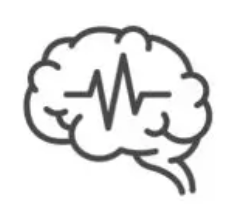 This is decorative: an outline icon of a human brain with a heartbeat or pulse line running through its center