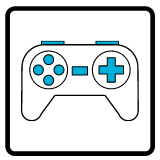 Icon of a video game controller with blue buttons