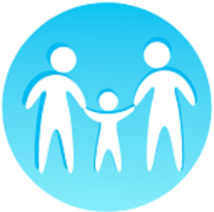 goals Icon of two adults holding hands with a child, representing family support and connection.