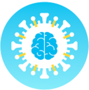 research Icon of a virus particle with a brain at its center, symbolizing the intersection of COVID-19 and mental health.