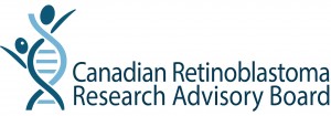 Logo for the Canadian Retinoblastoma Research Advisory Board where DNA strand makes two people, one with unilateral retinoblastoma.