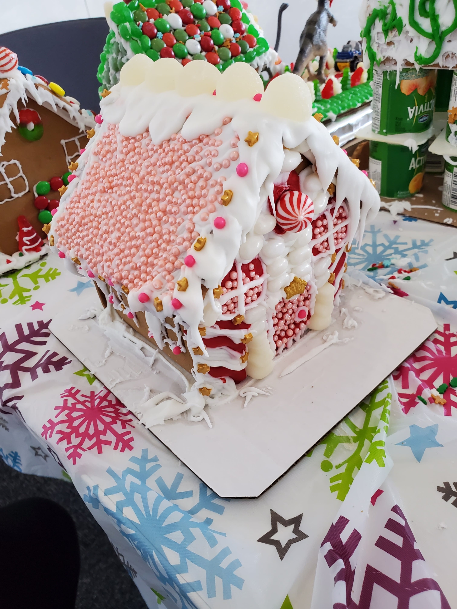 Ditlev Lab gingerbread house. The roof is covered in white icing.