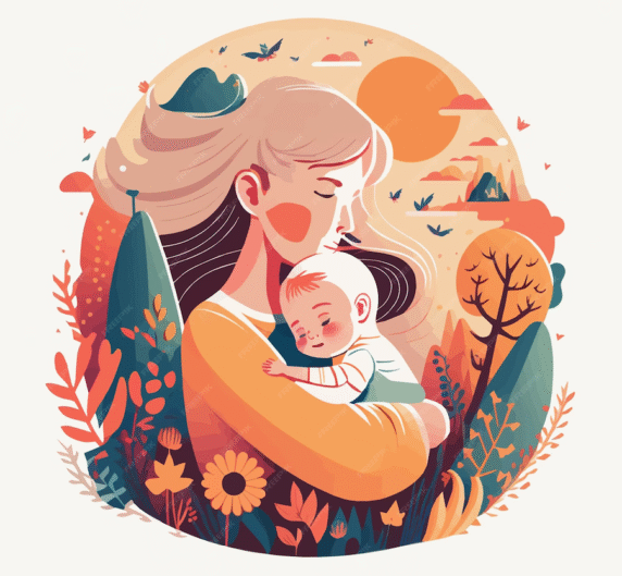 Abstract drawing of mother and child
