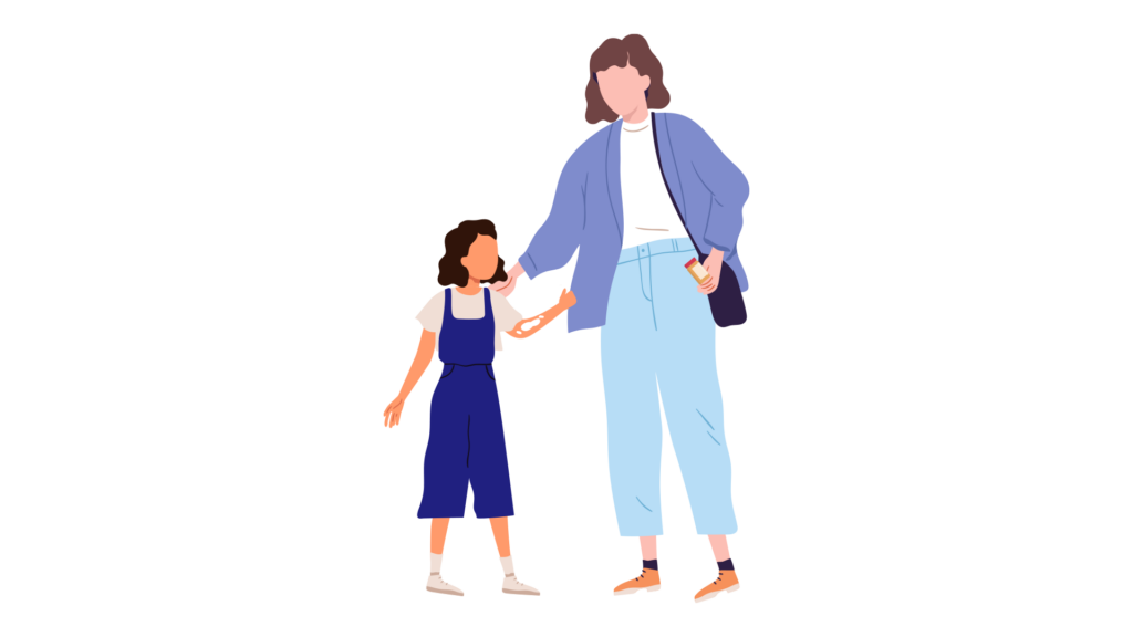 Mother and daughter holding hands together on a walk