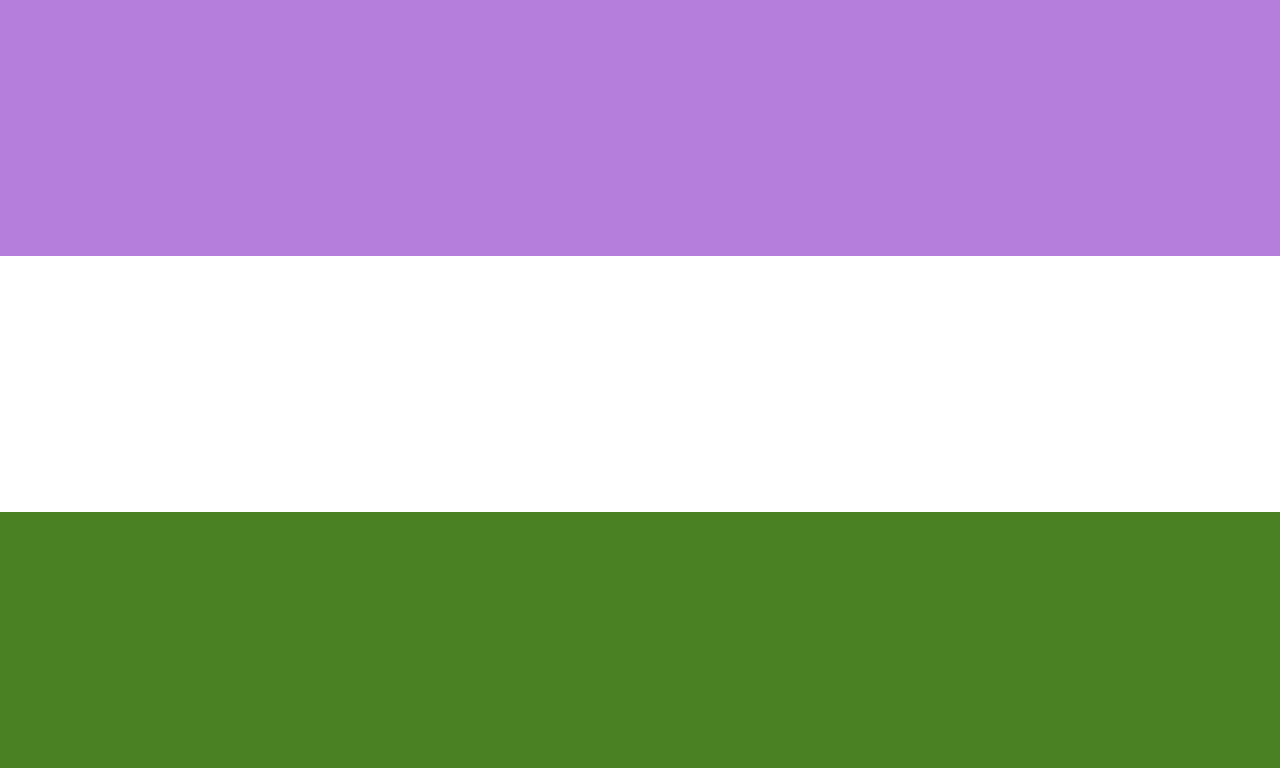 genderqueer pride flag with purple, white, and green horizontal stripes