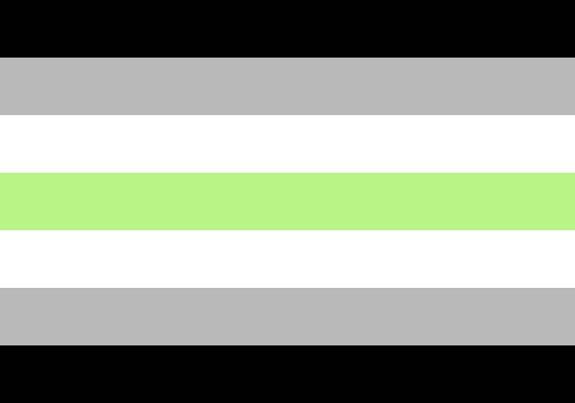 agender pride flag with black, grey, white, light green, white, grey and black horizontal stripes