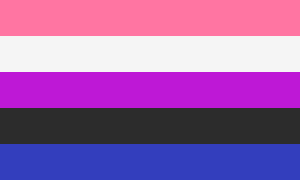 genderfluid pride flag with pink, white, purple, black and blue horizontal lines