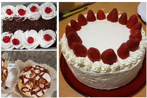 A collage of three images of various cakes decorated with icing