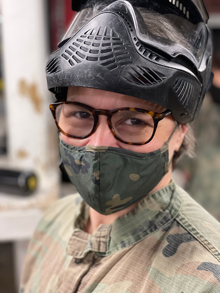 Lab member Patricia Mero at paintball