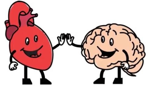 photo of animated brain and heart giving each other a high five