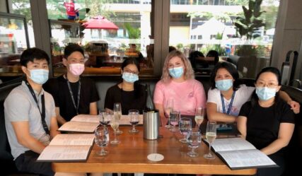 Lab lunch celebrating CIHR award and publications 2021. Picture taken with members wearing their masks.