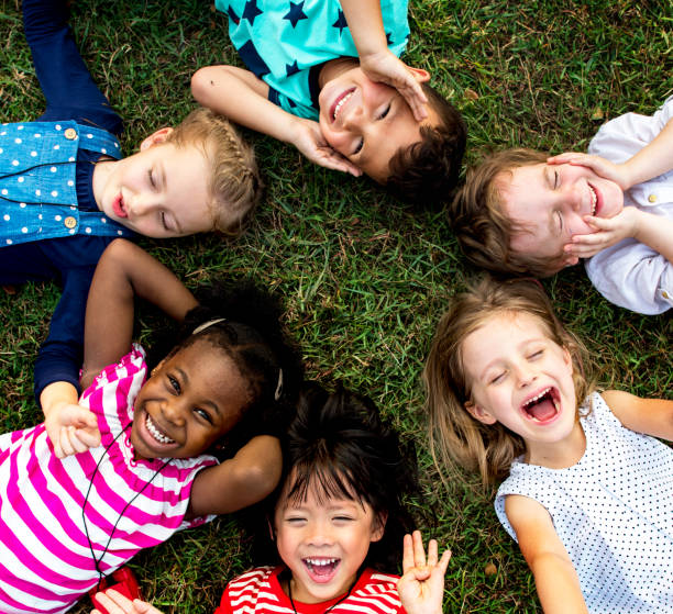 Photo of happy kids with lung mask overlay