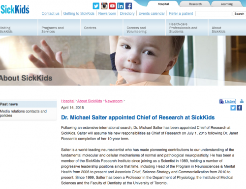 Dr. Mike Salter assumes the responsibilities of SickKids’ new Chief of Research