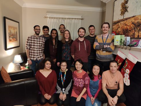 Ian Scott's lab's Christmas dinner at Ian Scott's house in 2018.