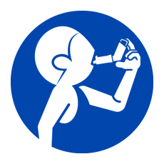blue circle with white silhouette of person using an inhaler