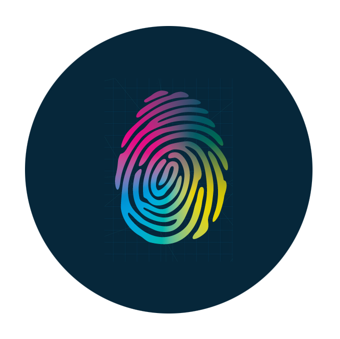 SickKids 25 icon of colourful fingerprint